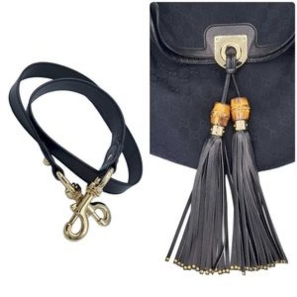 Gucci Guccissima Indy Hobo Bag with Top Handle Bamboo & Tassels Black 177139 - Picture 6 of 12